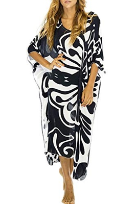 L-Peach Vestido Largo con Floral Bordado Mujer, Mariposa Negra, Talla única