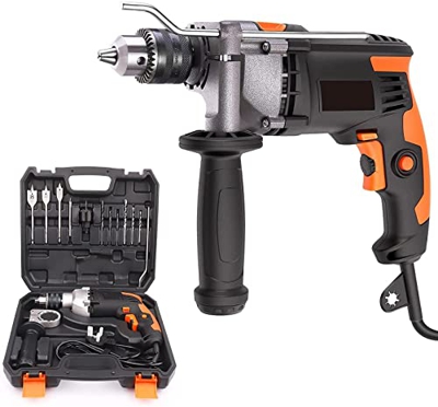 Taladro Percutor, 850W 3000RPM Taladro Eléctrico con Varios Accesorios y Maletín Portátil, Martillo Taladro 2 Funciones en 1, 360° Empuñadura Giratori