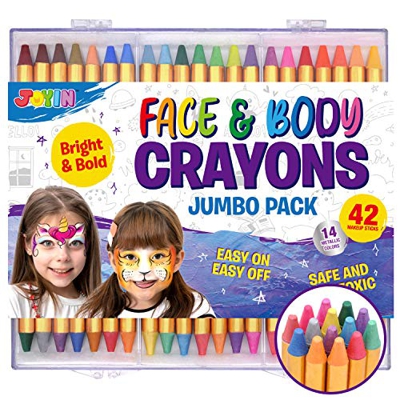 JOYIN 42 Crayones de Pintura Facial y Corporal, Kit de Pintura Facial, Paquete Seguro y no Tóxico Que Incluye 14 Colores Metálicos para Maquillaje de
