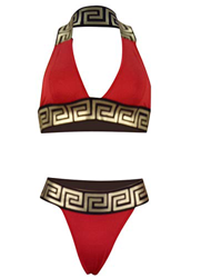 Bikini Push up Mujer Cuello Halter Top Brillante Braguita Triangulo Tanga de Cintura Alta Traje de Baño Dos Piezas en oferta