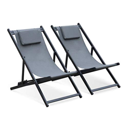 Alice's Garden Juego de 2 sillas para Tomar Sol - Gaia Antracita- Aluminio Antracita y textileno Gris con reposacabezas. en oferta