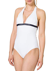 Tommy Hilfiger One-Piece Halter Parte Superior de Bikini, Blanco, XL para Mujer en oferta