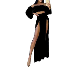 L&ieserram Womens Bikini Cover ups Set de ropa 2 piezas Sexy Mesh Off Hombro Crop Top Camisas + Falda larga Sarong Divisa ver a través de vestidos de  precio