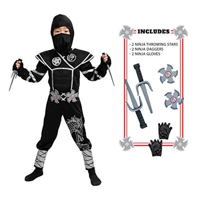 Spooktacular Creations Silver Ninja Child Costume with Foam Accessories for Halloween Kids Kung Fu Outfit (Small ( 5 – 7 yrs))