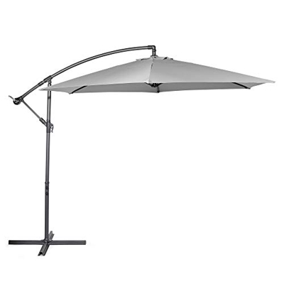 VonHaus – Sombrilla colgante tipo banana de 3 m – sombrilla voladiza con mecanismo de manivela para aire libre, jardín y patio, gris