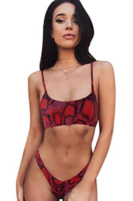 UMIPUBO Conjuntos de Bikinis para Mujer Traje de baño Push Up Dos Piezas Leopardo/Serpiente Impreso Ropa de Playa Tanga Calzoncillos de triángulo Alto