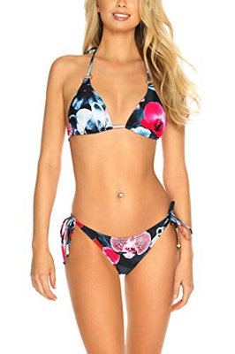 RELLECIGA ba?Ador de Dos Piezas triángulo con Aros Dorados Tropical Orchid M