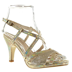 Angkorly - Zapatillas Moda Sandalias Tacón escarpín Sexy Mujer Piel de Serpiente Tanga Brillantes Talón Tacón Embudo 9 CM - Oro 168-38 T 41 en oferta