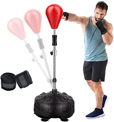 GIKPAL Punching Ball, Saco de Boxeo de Pie Ajustable en Altura con Soporte para Adultos y Niños, Equipo Entrenamiento de Boxeo para Gimnasio Casa, Roj