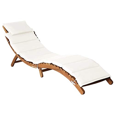Tumbona de jardín con cojín, plegable, de madera maciza de acacia, para sol, playa, piscina, jardín, camping, viajes, 184 x 55 x 64 cm