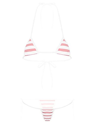 Aislor Conjunto de Bikini Sexy Mujeres Mini Bikini Kawai Sujetador Pequeño Cuello Halter Tangas de Hilo Chicas Lencería Tres Puntos Traje de Baño Dos 
