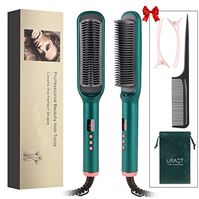 URAQT Cepillo Alisador de Pelo, PTC Calefacción Rápido Peine Alisador de Cabello Cerámica, Anti Escaldaduras Planchas para El Pelo, Cepillo Eléctrico 