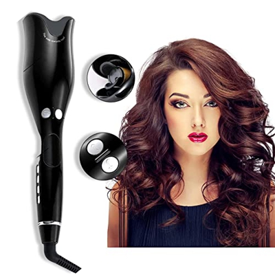 Rizador automático para cabello para todo tipo de cabello largo y corto, antiquemaduras, con pantalla de Lcd y temporizador