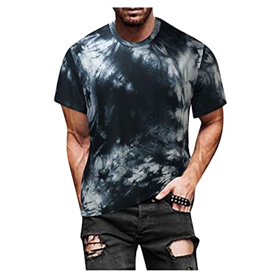 YANFANG Blusa Superior De Camiseta Manga Corta Estampada Informal Ajustada Verano para Hombre,Print tee Hombre, Hombre PoliéSter,2-Negro,M