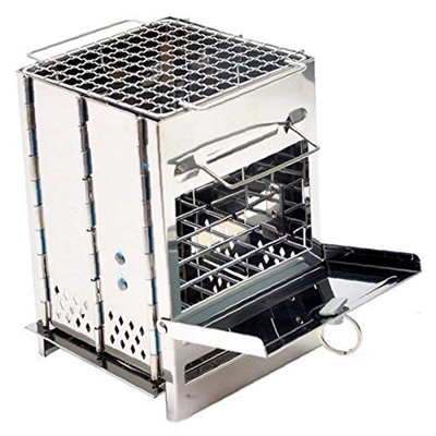 Estufa portátil pequeña parrilla de la barbacoa del carbón de leña plegable de acero inoxidable con mochila de senderismo Jardín Terraza partido picni