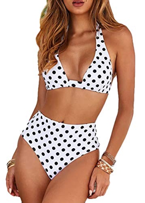 CheChury Bikini Mujer Push up Impresión Traje de baño Conjuntos Cintura Alta Bañador Mujer de Talle Alto Vintage Bikini Set para Mujer (Blanco, XL)