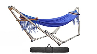 Asee'm Hamaca portátil con soporte para acampar al aire libre interior ajustable durable hamaca con soporte de acero resistente incluye bolsa de trans