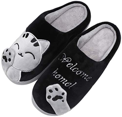 Mishansha Mujer Zapatillas de Casa Hombre Zapatillas de Estar de Invierno Cálido Felpa Dibujos Animados Gato Antideslizante Pantuflas, Cat-Negro, 41/4 precio