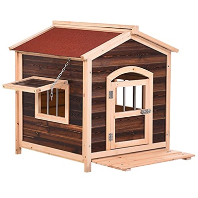 XYF Casa de madera maciza para perros, jardín al aire libre, casa de madera para gatos, techo al aire libre, perrera con puerta y ventana, adecuada pa