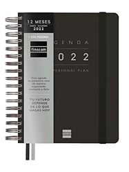 Finocam - Agenda 2022 1 DIA PÁGINA - ANUAL (Enero a Diciembre), 12 meses, 4 grados - 155x217 mm Tempus Negro Español con planificación mensual a cuadr características