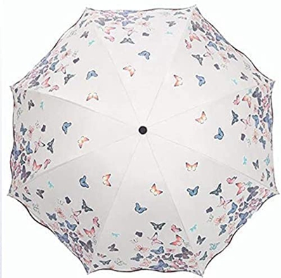 XYZK Sombrilla cambiante de color Sombrilla portátil compacto plegable negro a prueba de viento impermeable y UV patrón de mariposa de agua Changi