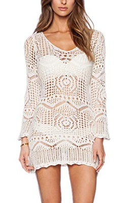 L-Peach Crochet Túnica de Punto Pareo Bikini Cover Ups Beachwear para Mujer