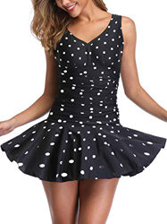 Bañador de Mujer con Falda Traje de Baño de Una Pieza de Talla Grande Impresión Elegante Sexy Push Up Monokini Negro/Punto XXL(EU 48-50) características