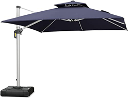 PURPLE LEAF Sombrilla de jardín de 300 x 300 cm, diseño de doble techo, rotación de 360°, 8 piezas, 6 niveles ajustables, protección UV 50+, cuadrada, características