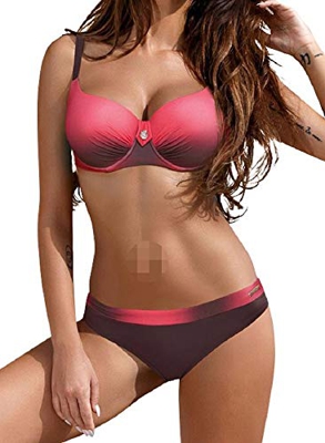 UMIPUBO - Bikini de dos piezas, sujetador «push up», con colores y rayas Rose 3 XXL