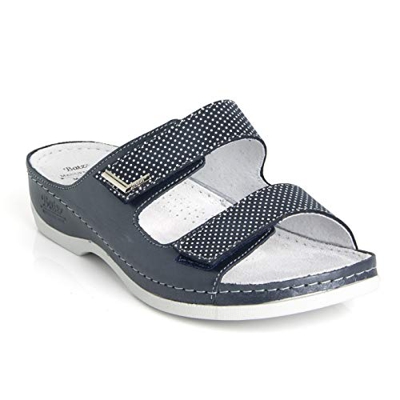 Batz FC07 Sandalias Zuecos Zapatillas Zapatos de Cuero Mujer, Azul Punteado, EU 37