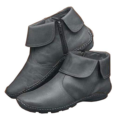 UMore Botines de Cuero Otoño Vintage con Cordones Zapatos de Mujer Botas cómodas de tacón Plano Cremallera Bota Alto Botas de Apoyo de Arco 2045 para 