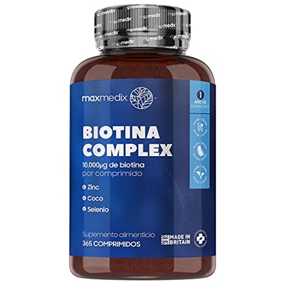 Biotina Zinc y Selenio 10000 mcg 365 Comprimidos Vegano - Suplemento Vitamínico Para Crecimiento Cabello, Piel y las Uñas, Enriquecido con Aceite de C