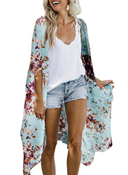 HAPPY SAILED Chaqueta de playa de manga corta para mujer con estampado de kimono, talla única, azul claro, Talla única precio