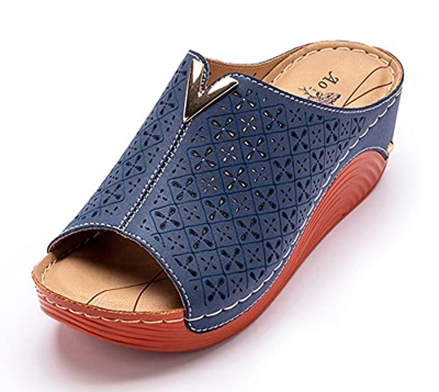 Zuecos Cuero para Mujer Sandalias de Cuña con Punta Abierta Zapatos de Plataforma Verano Azul A 38 EU (Tamaño de la etiqueta 39)