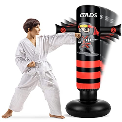 GADS Saco de boxeo para niños y adultos – 1,60 m de alto inflable con suspensión – Saco de boxeo de pie para niños, kickboxing, kárate, MMA, boxeo y a