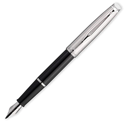 Waterman Emblème Pluma Estilográfica, Negro (Black and Chrome Trim), Punta Fina