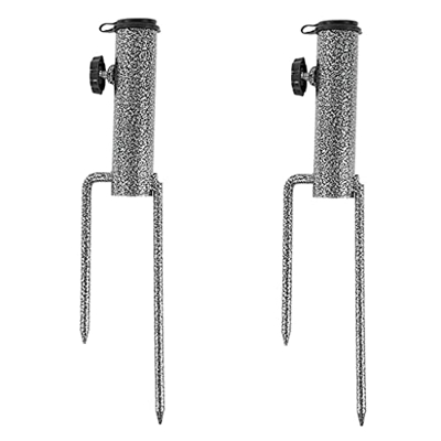 Eidoct 2 piezas de anclaje de acero para sombrilla de patio, soporte para sombrilla de playa, soporte de tornillo de hierba de tierra con 2 tenedores 