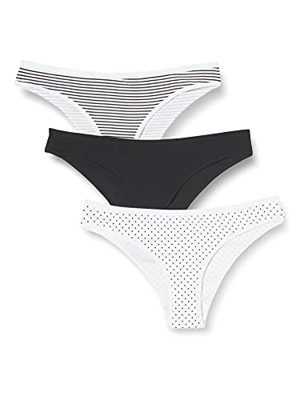 Iris & Lilly BELD004M3 Bikinis & Brasil, Negro/Blanco, Puntos Y Rayas, 36, Pack de 3