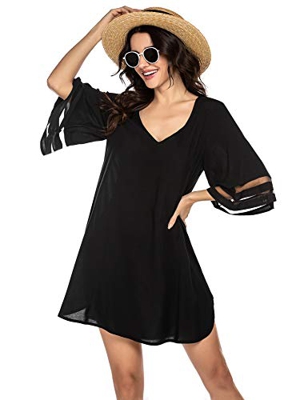 Balancora Vestido de playa para mujer, túnica de verano, estilo bohemio, caftán, playa, tallas S-XXL, 1_negro, Small
