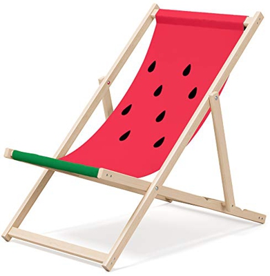 Outentin Gartenliege aus Holz Klappbar Liegestuhl Relaxliege Strandstuhl Klappliegestuhl, Motiv:Wassermelone?