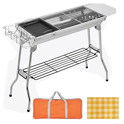 Parrilla de carbón portátil, plegable de acero inoxidable, adecuado para reunirse con familiares y amigos al aire libre, cocina, camping, picnic, pati