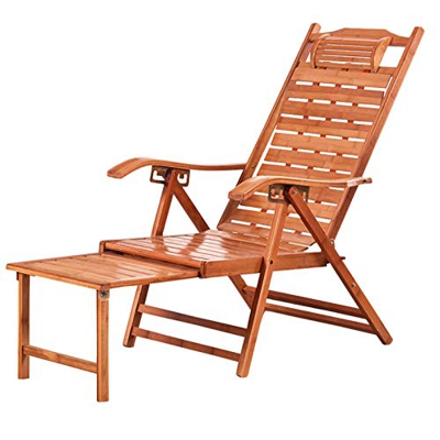 URINGO Silla de bambú Natural Zero Gravity, sillas de jardín, sillón reclinable Plegable para Patio, reposapiés de sillón de césped Ajustable, para Ex