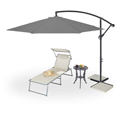 Relaxdays Sombrilla con manivela, diámetro de 300 cm, Incluye Funda, giratoria, Estable, XXL sombrilla con Soporte, Color Gris precio
