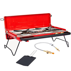 AOKARLIA Parrilla de Gas Parrilla portátil Estufa de Camping al Aire Libre Quemador Doble, Barbacoa Hogar Barbacoa al Aire Libre Aparatos de Barbacoa, precio