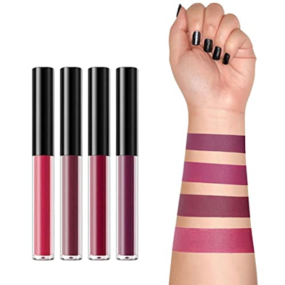 Lápiz labial líquido mate, tinte de labios resistente al agua de larga duración, lápiz labial para mujeres, kit de brillo labial aterciopelado de 4 co