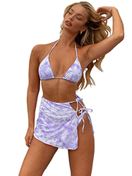SINMIUANIME Bikini de corte alto traje de baño traje de baño de mujer 3 piezas triángulo bikini traje - morado - Large características