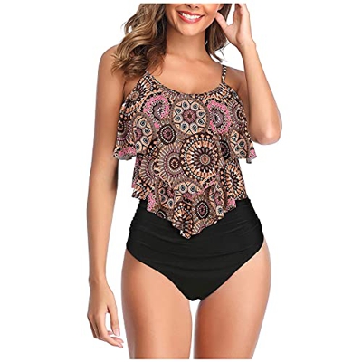 Nuevo 2021 Conjunto de Bikinis Mujer volantes Bikini Talla grande Trajes de Baño Mujer dos piezas Ropa de Playa Impresión Sexy Push up Bikini Tankinis