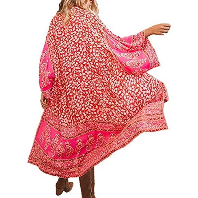 Tyidalin Cárdigans Mujer Florales Largo Vestido Playa Verano Kimono Gasa Maxi Camisolas y Pareos Bohemio (Color 4, Talla única)