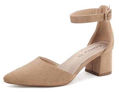 Greatonu Zapatos de Tacón Ancho Comodido Modo Beige de Boda para Mujer Tamaño 38 EU