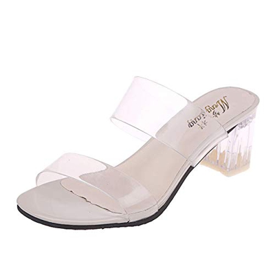 Nuevo 2021 Sandalias Mujer Verano tacon Moda Zapatos Tacón Alto Sandalias de Vestir Playa Transparente Zapatillas Cómodo Zapatos Sandalias de Punta Ab